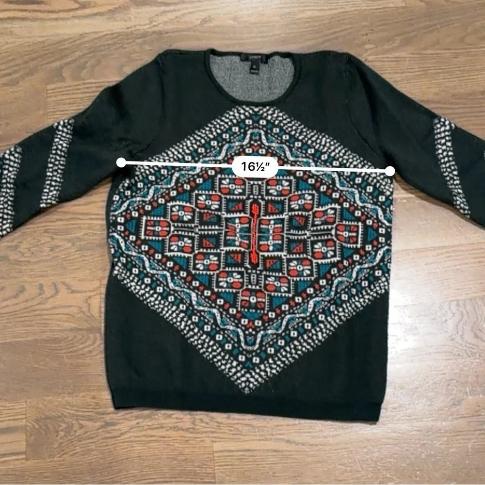 J.crew Sweater 100% merino wool Sz M geometric Colorful Luxury Aztec